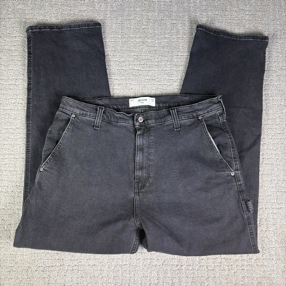 Hollister Baggy Jeans 36x32 Black Wash Denim Wide Leg Carpenter Skater Pants